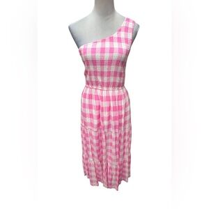 ZCSIA Women’s Pink One Shoulder Maxi Checkered Dress /Size: Medium/ Item#1-26186